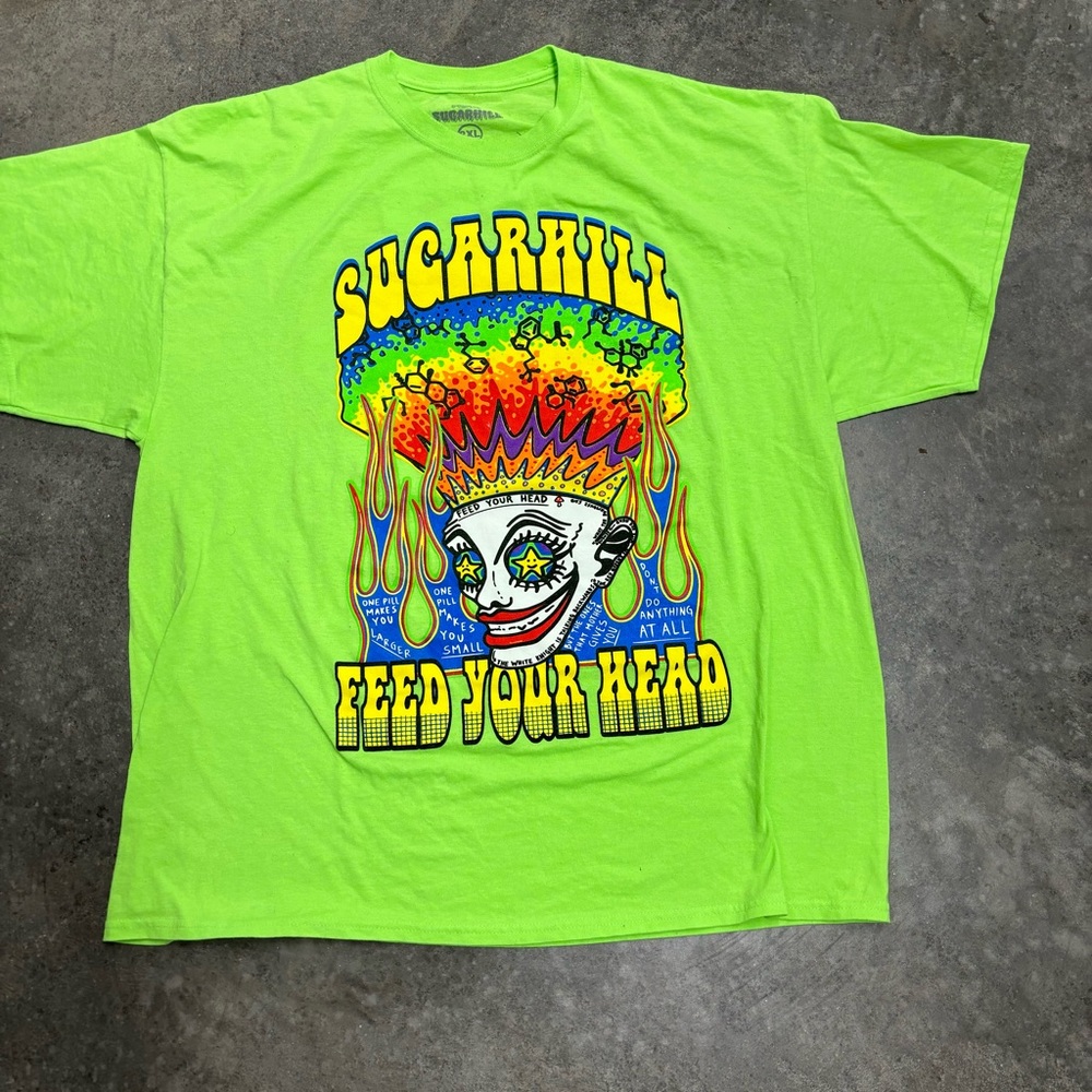 Sugarhill Feed Your Head Neon Green Skater t-shirt Size XXL